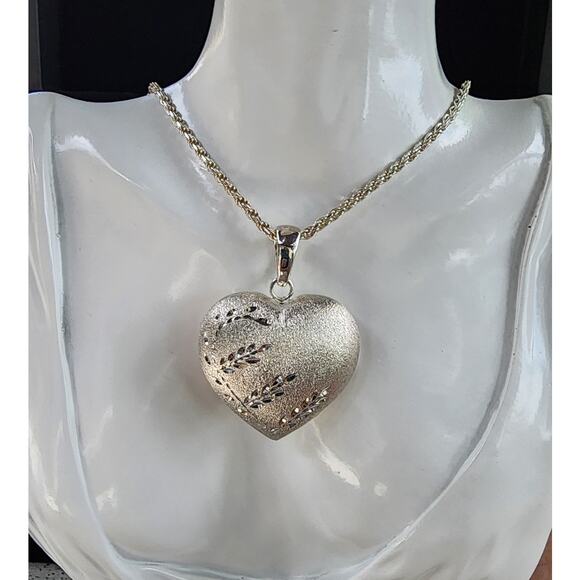 ITAOR Italy Sterling Silver Puffy Heart Pendant Diamond Cut Rope Necklace - Picture 3 of 12